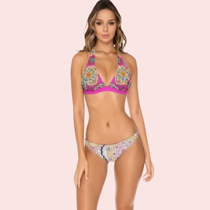 Pink Geometric Mandala Halter Bikini Top (Top Only)