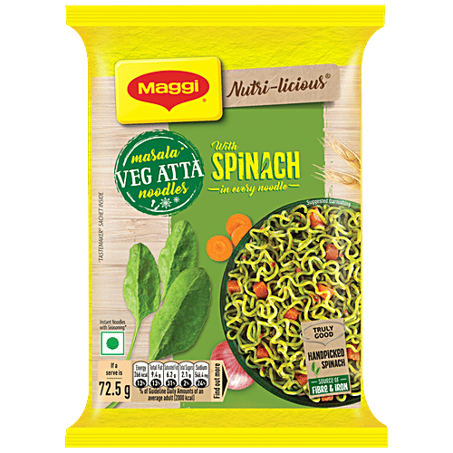 MAGGI Nutri-Licious Masala Veg Atta Noodles With Spinach - Rich In Fibre & Iron, 72.5 g