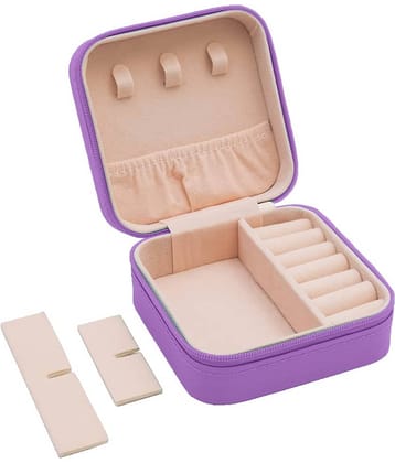 Jewellery Organiser PU Leather Zipper Portable Storage Box with Divider Container
