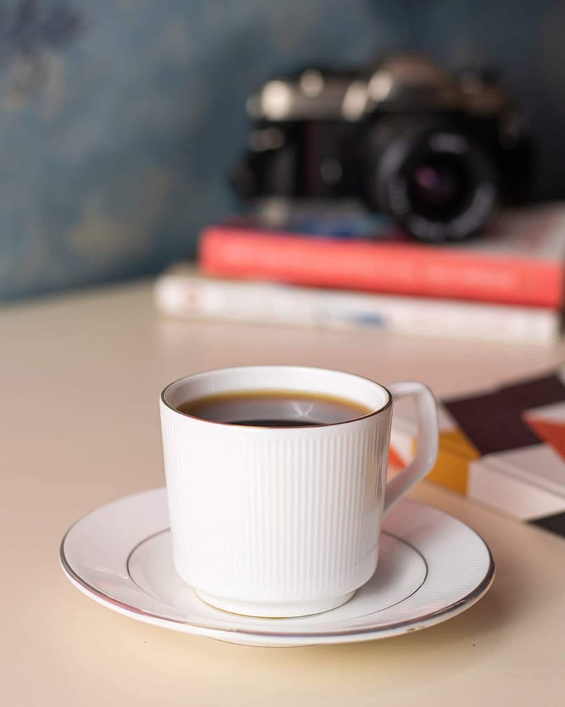 Femora Indian Ceramic Gold Line with Vertical Bar White Tea Cups, Mugs and Saucer-200 ml - Set of 6 (6 Cups, 6 Saucer)