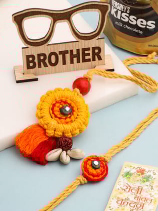NVR Set of 2 Yellow Sea Shell Round Floral Design Bhaiya Bhabhi Rakhi Combo-One Size / Yellow
