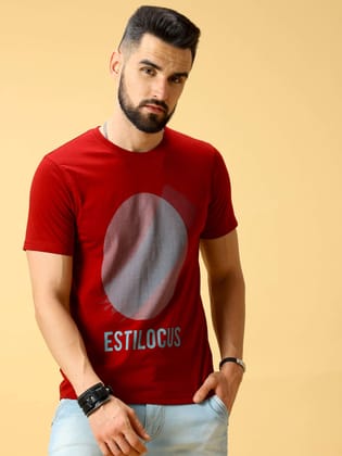 Round Grey/D.Green Chest Print Crew Neck T-Shirt-S