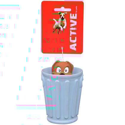 Active Latex Squeaky Pup Up Dog In Rubish Bin 11.7cm