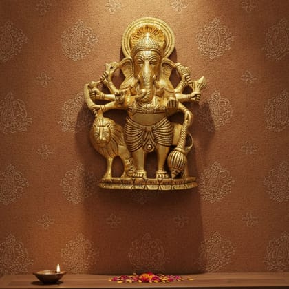 Brass Ganesh Ji Idol Statue | Lord Ganesha Murti | Ganpati Brass God Statue for Home Temple, Height : 9 Inch (BSMAS1954 G)