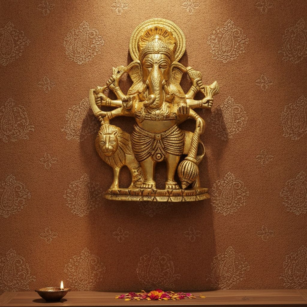 Brass Ganesh Ji Idol Statue | Lord Ganesha Murti | Ganpati Brass God Statue for Home Temple, Height : 9 Inch (BSMAS1954 G)