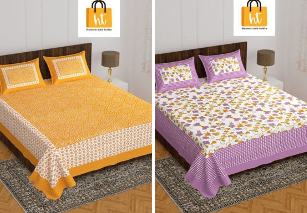 2201-Hometrade India- Standard Double Size (90*100 in )-Combo Jaipuri Double bedsheet With Matching Pillow Cover