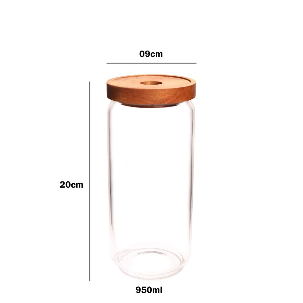 Femora Borosilicate Glass Jar with Bamboo Lid Air-Tight Jar, 950 ML 4pcs,
