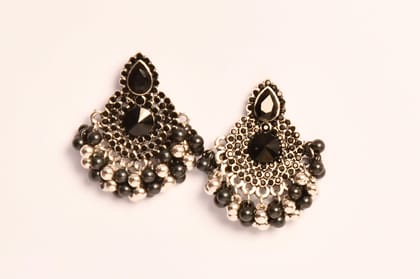 Color Crystal Oxidised Earring-Black