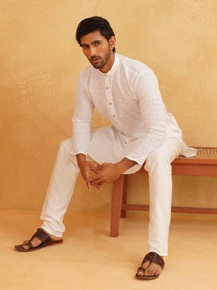 Sojanya Ethnic Motifs Embroidered Thread Work Pure Cotton White Straight Kurta With Churidar-38