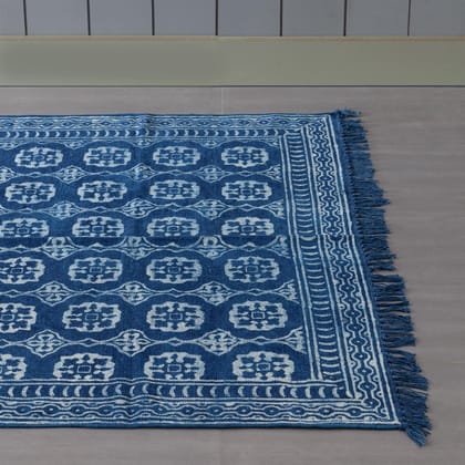 Hand Block Printed Indigo Rug 6x4 Hand Block Printed Indigo Rug 6x4