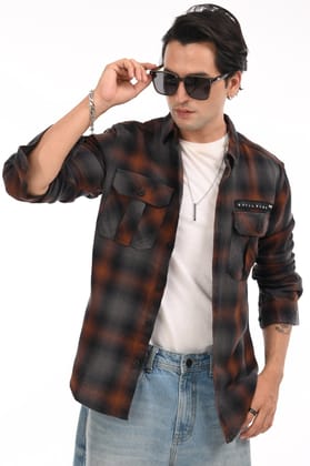 Grey Dual Flap Pocket Twill Cotton Shirt-S / Gray