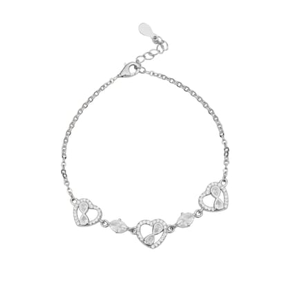 925 Sterling Silver Infinity Heart Bracelet with Cubic Zirconia for Women & Girls