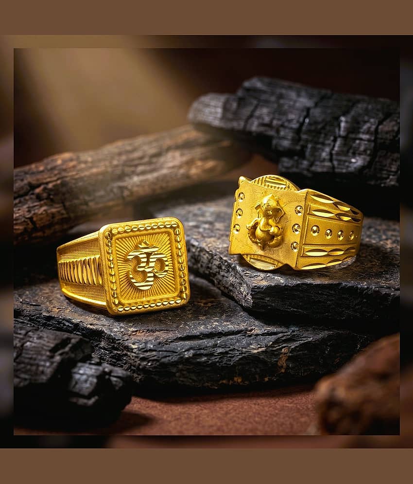 AKLINA Golden Multi Finger Rings ( Pack of 2 )