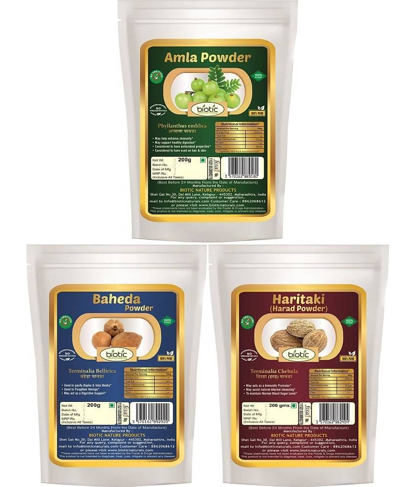 Biotic Amla, Harad & Baheda - 600 gms (200g each) Triphla Powder 600 gm Pack of 3