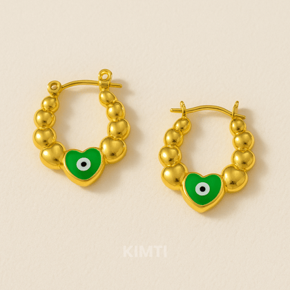 18K Gold Plated Amara Earrings Evil Eye Hoops Anti Tarnish Earring