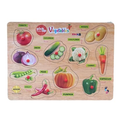 MUKESH Vegetables Wooden Pickup Puzzle 9 Pieces Educational Learning Toy for Kids