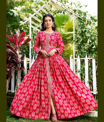 Madhuram Textiles Women's Rayon Stitched Anarkali Ethnic Gown