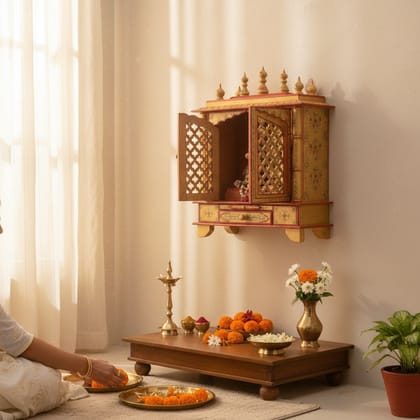 Wooden Indian Beautiful Hand Painted Golden Temple