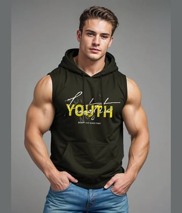 Looks United Pack of 1 Cotton Blend Gym Vest For Men ( Olive Green )