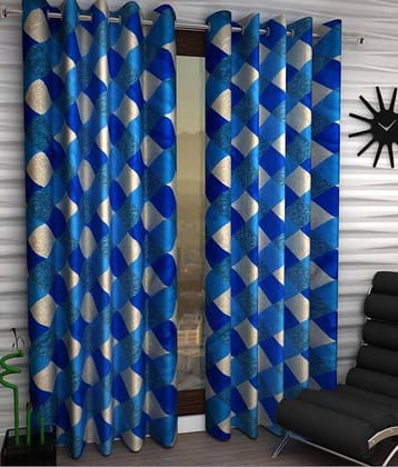 N2C Home Floral Semi-Transparent Eyelet Curtain 5 ft ( Pack of 2 ) - Blue