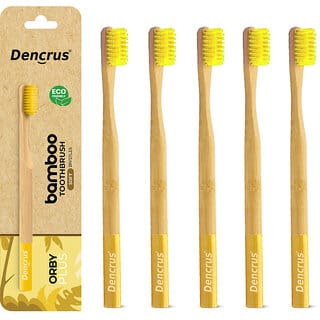 DENCRUS Orby Plus Bamboo Toothbrush For Adults Soft Bristles For Gentle Cleaning - Pack of 5 (Yellow)