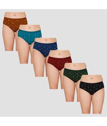Sleazy - Multi Color Cotton Printed Women's Hipster ( Pack of 6 )