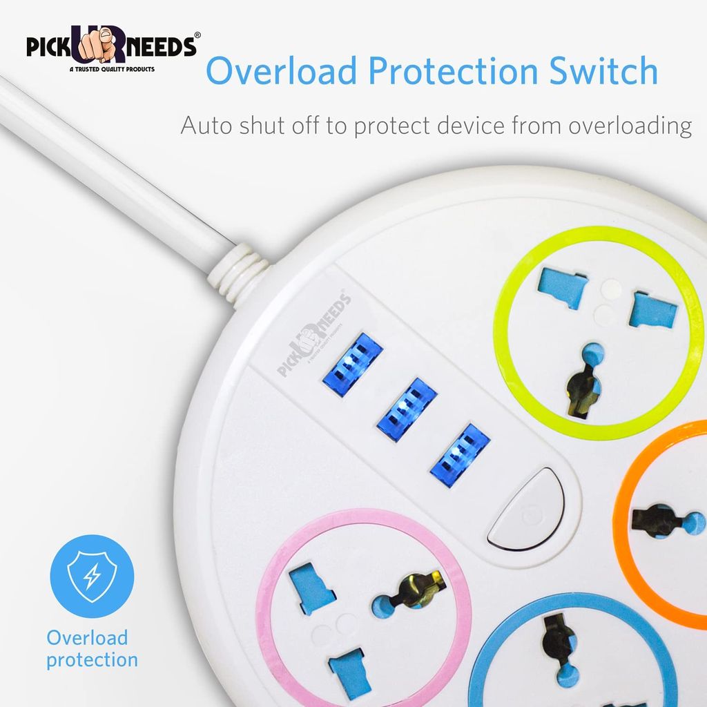 Extension Cord Board with 3 USB Charging Ports and 4 Socket -10 Amp Heavy Duty for Multiple Devices Smartphone Tablet Laptop