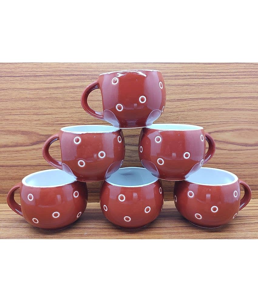 Laghima jadon Round Shape Dot Polka Dots Ceramic Tea Cup 130 ml ( Pack of 6 )