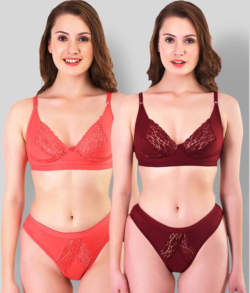 TCG Pack of 2 Cotton Lycra Women's Bra & Panty Set ( Multi Color )