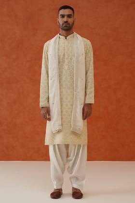 Neeraj Ivory Kurta Set With Patiyala And Dupatta-XS/34