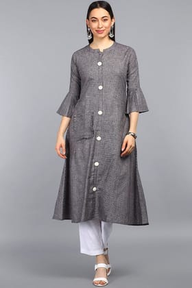 Women Charcoal Grey & White Striped A Line Kurta VCK8026