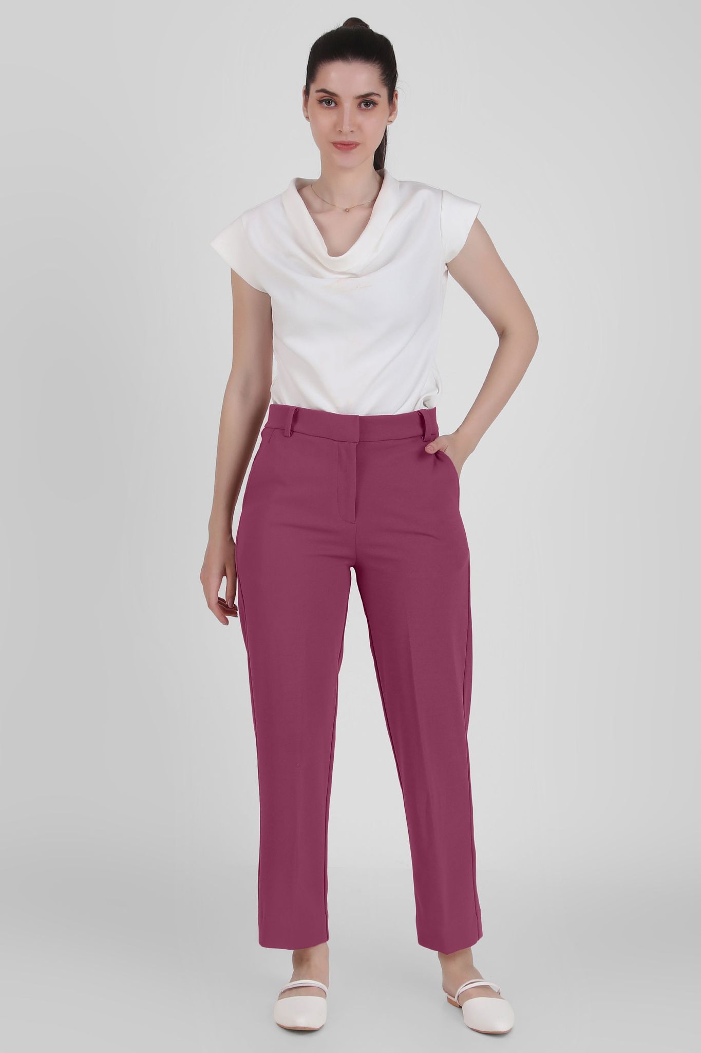 Straight Fit Formal Trousers, Dusky Mauve-XS