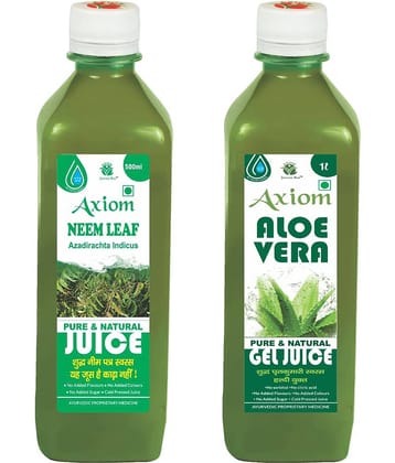 Axiom Alovera Juice 1000Ml + Neem Leaf 500Ml , Ayurvedic Juice Combo Pack