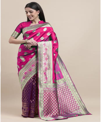 Women's Kanjivaram Silk Designer Weaving Saree with Unstitched Blouse (Purple &amp Voilet, 5.50 Mtrs)