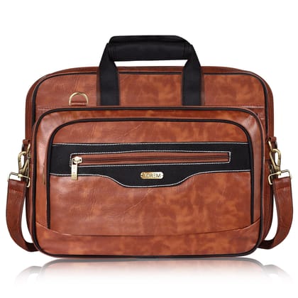 LOREM Tan & Black Color Faux Leather 28L Laptop Messenger Bag For Men BG102