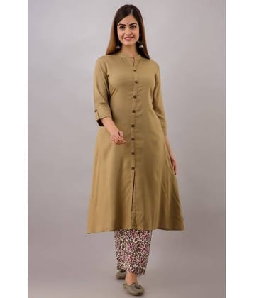 MAUKA - Khaki A-line Rayon Women's Stitched Salwar Suit ( Pack of 1 )