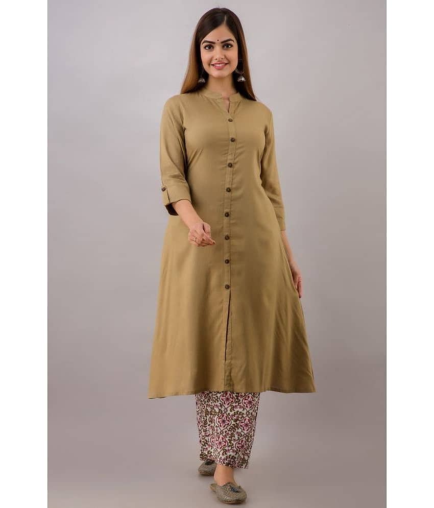 MAUKA - Khaki A-line Rayon Women's Stitched Salwar Suit ( Pack of 1 )