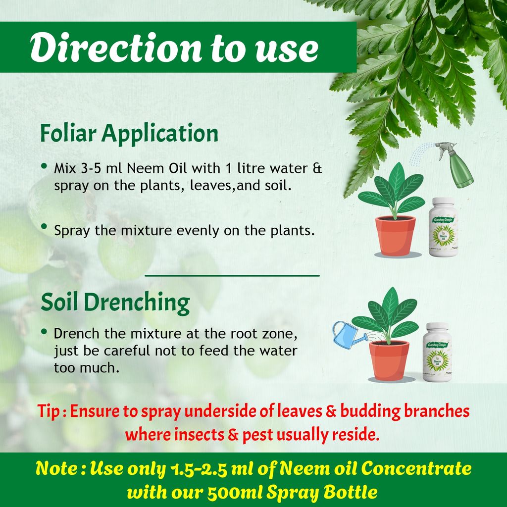 Garden Genie Neem Oil for Plants 500ml | Pure Organic Cold Pressed Water Soluble Concentrate, Makes up to 120 Litres of Ready to Use Spray