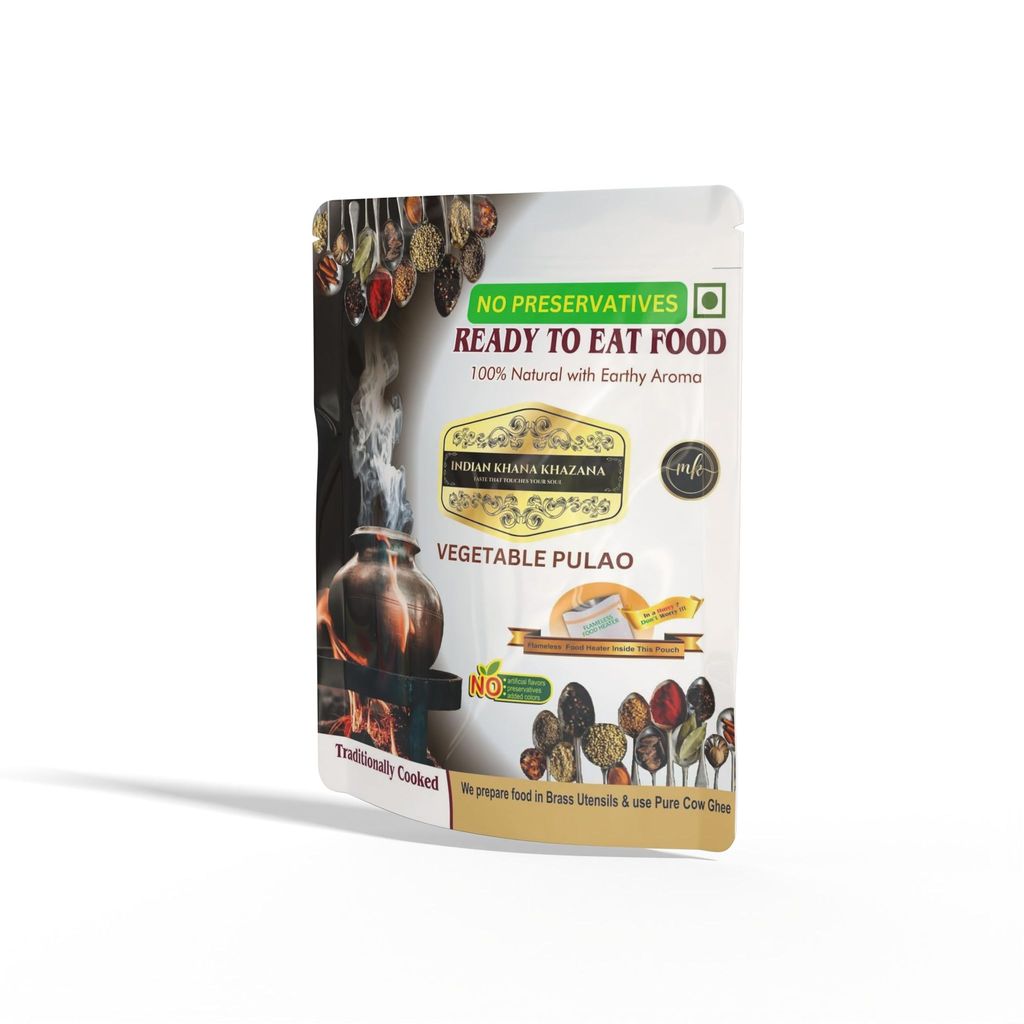 Vegetable Pulao 252gm | No Added Preservative and Colours / Serve Hot Anytime Anywhere with our Flameless Food Heater inside the Pack | Indian Tasty Flavour Ready to Eat Food-Cooked in Brass Utensils and in Pure Cow Ghee