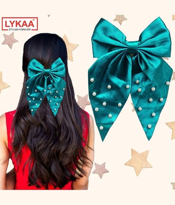 Lykaa Large Satin Hair Bow with Pearls Longtail Clips Hair Accessories for Women -1 Pcs (Multicolor)