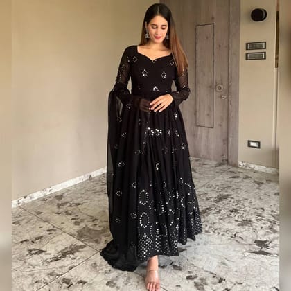 Black Embroidered Georgette Anarkali Suit Set