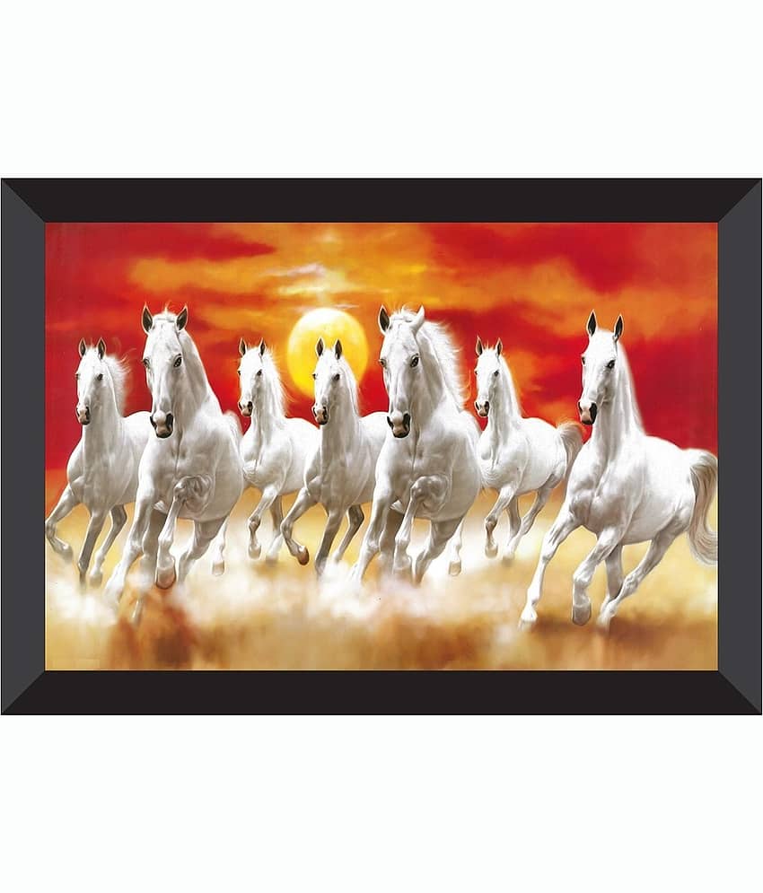 SNDArt  Vastu 7 Lucky Running Horses Painting With Frame For Living Room Gift Items 11 x 14 inch
