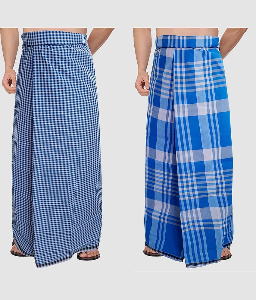 Feather Green - Multi Cotton Blend Men's Lungi ( Pack of 2 )