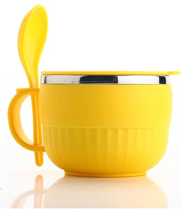 iview kitchenware - PET Soup Bowl with Spoon & Folk, Pack of 2 (650 ml Each), Yellow