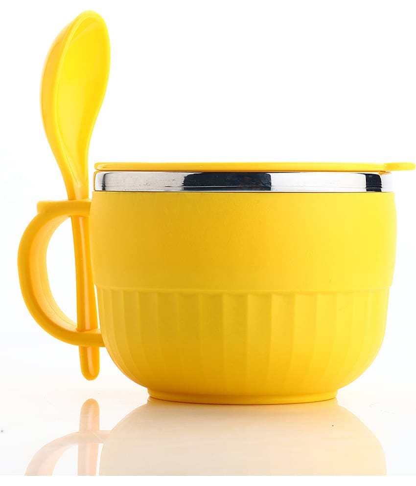 iview kitchenware - PET Soup Bowl with Spoon & Folk, Pack of 2 (650 ml Each), Yellow
