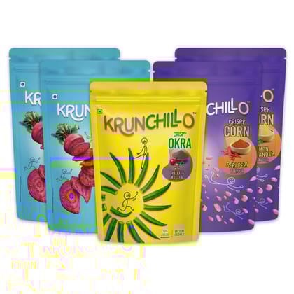 Krunchillo Mixed Flavour Combo Pack - Beetroot, Corn And Okra Chips, 270 gm - Pack of 5