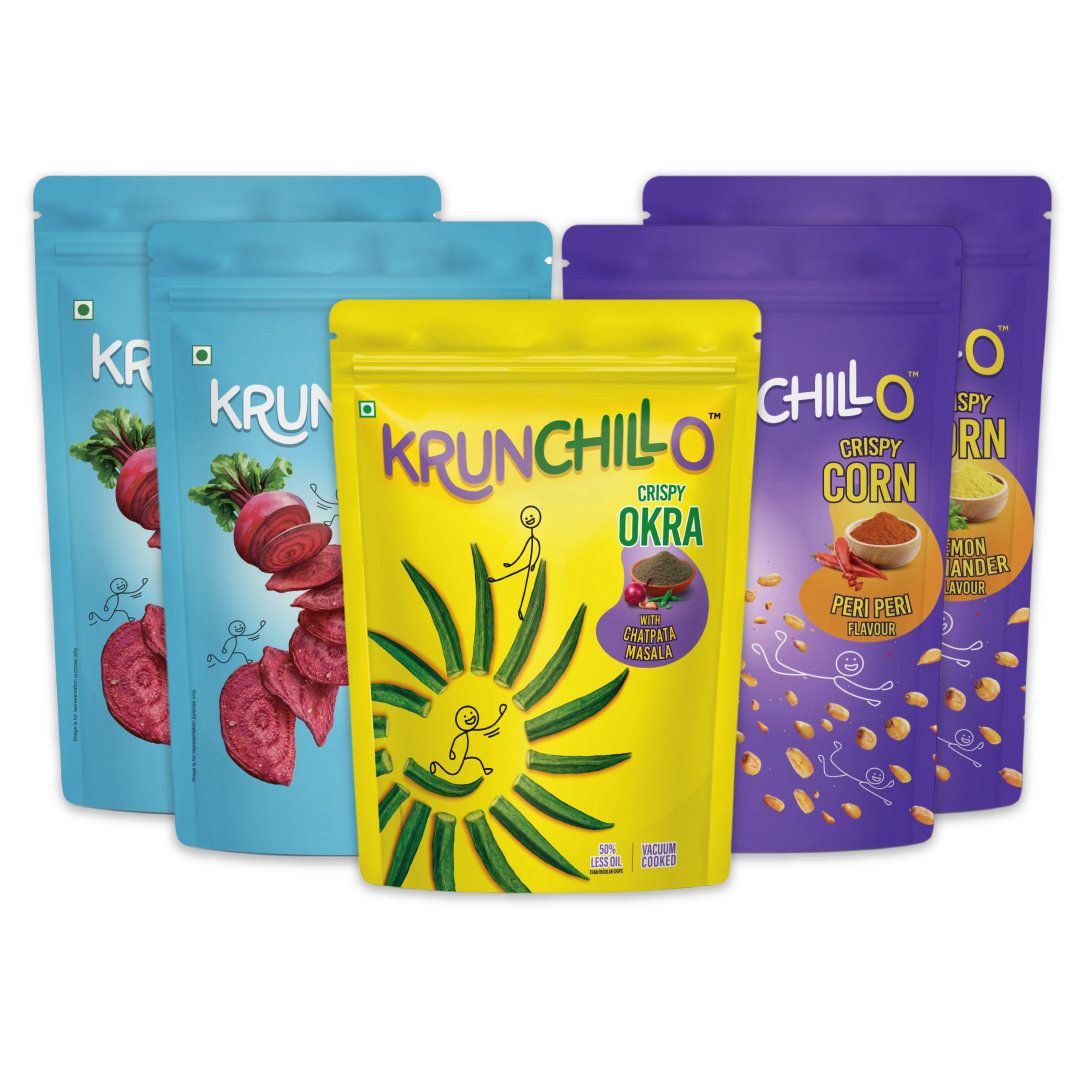 Krunchillo Mixed Flavour Combo Pack - Beetroot, Corn And Okra Chips, 270 gm - Pack of 5