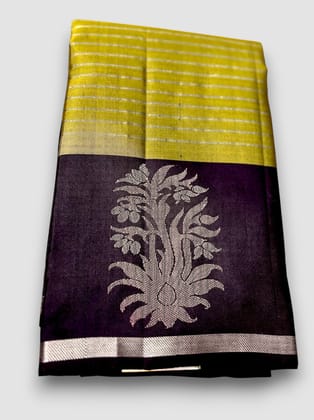 Olive Green Black Designer Kanchi Pure Soft Silk Saree