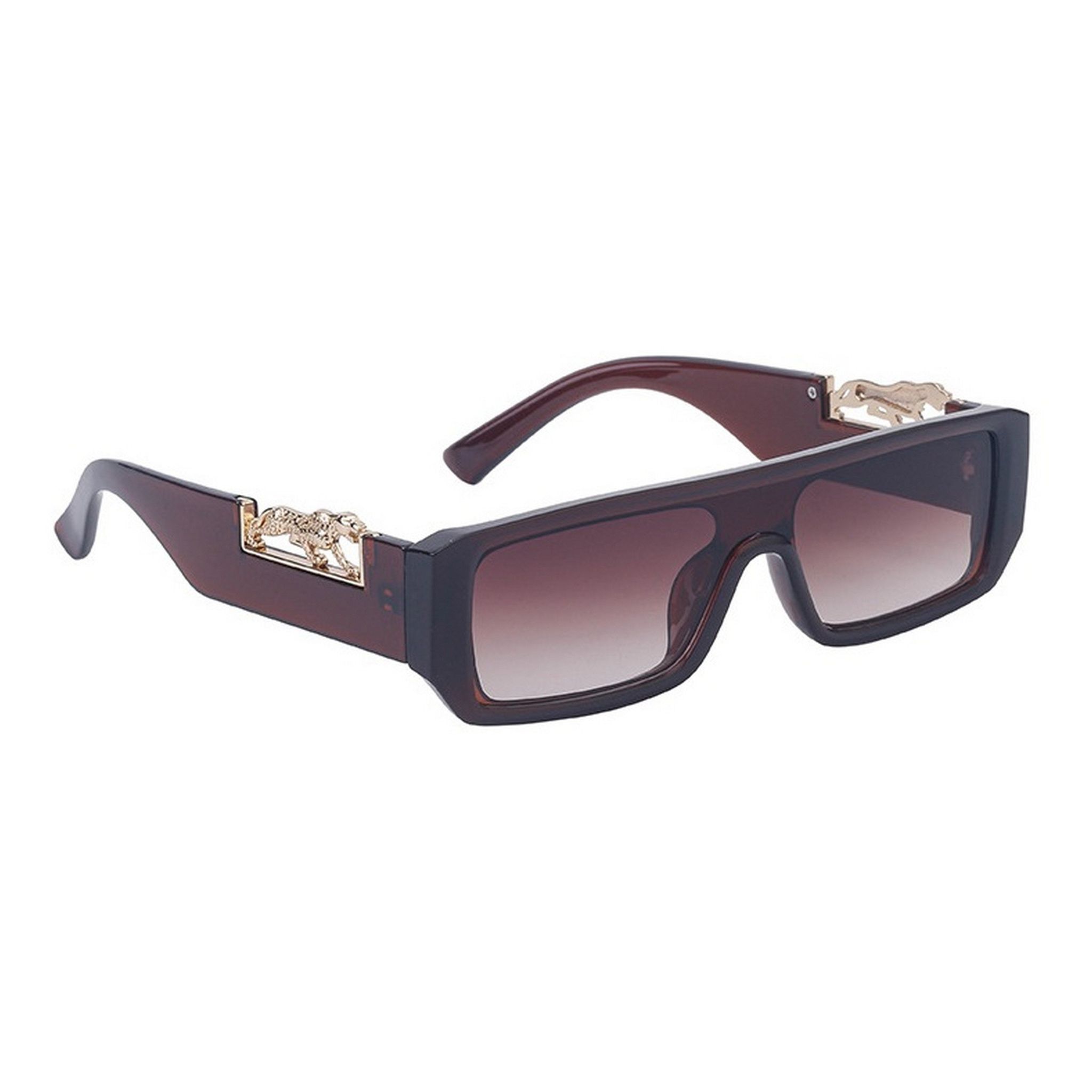 Dervin UV Protection Rectangular wide leg Leopard Decorated Arms Sunglasses for Men and Women-Brown