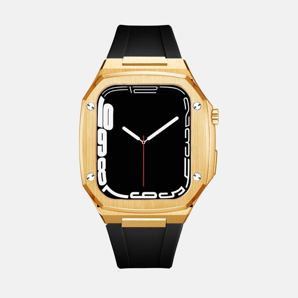 45MM Gold Luxury Edition iWatch Case: Silicone Strap-Black